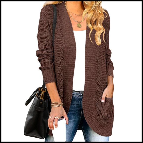Sweaters - Long Sleeve Open Front Cardigan Chunky Knit Draped Sweater